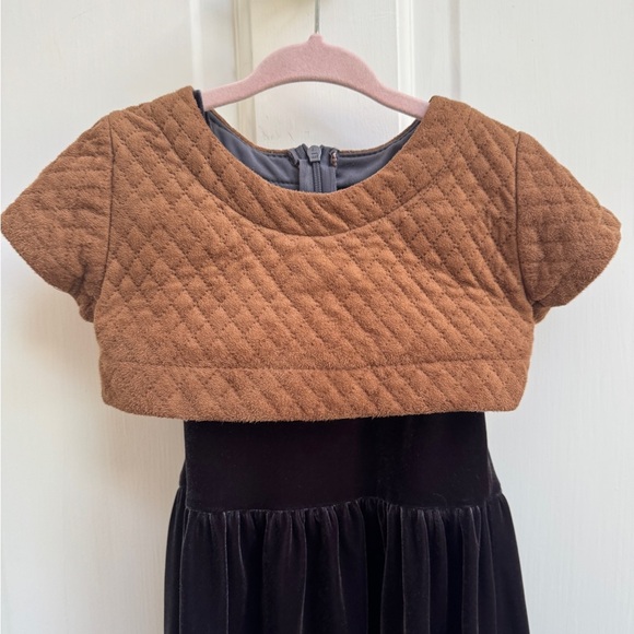 Kiki-O 3T Girls Chic Brown and Blackish Velor Midi Dress with Crew Neck - Picture 2 of 7